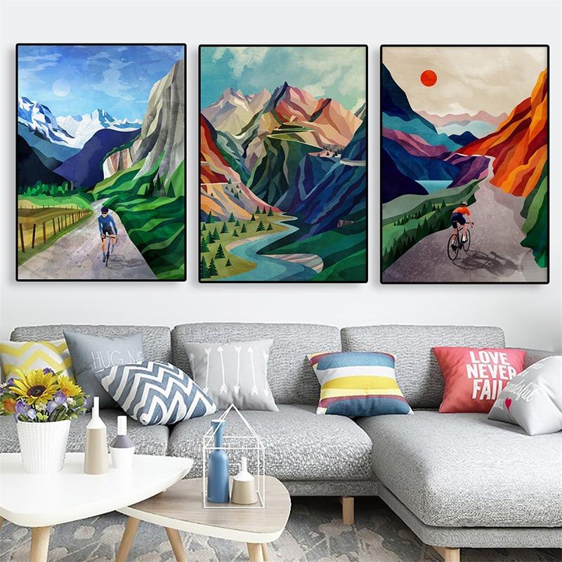 Modern Bicycle Poster Art Canvas Print Colorful Cycling High In The Mountains Wall Picture Home Room Decor Painting Gift Cuadros