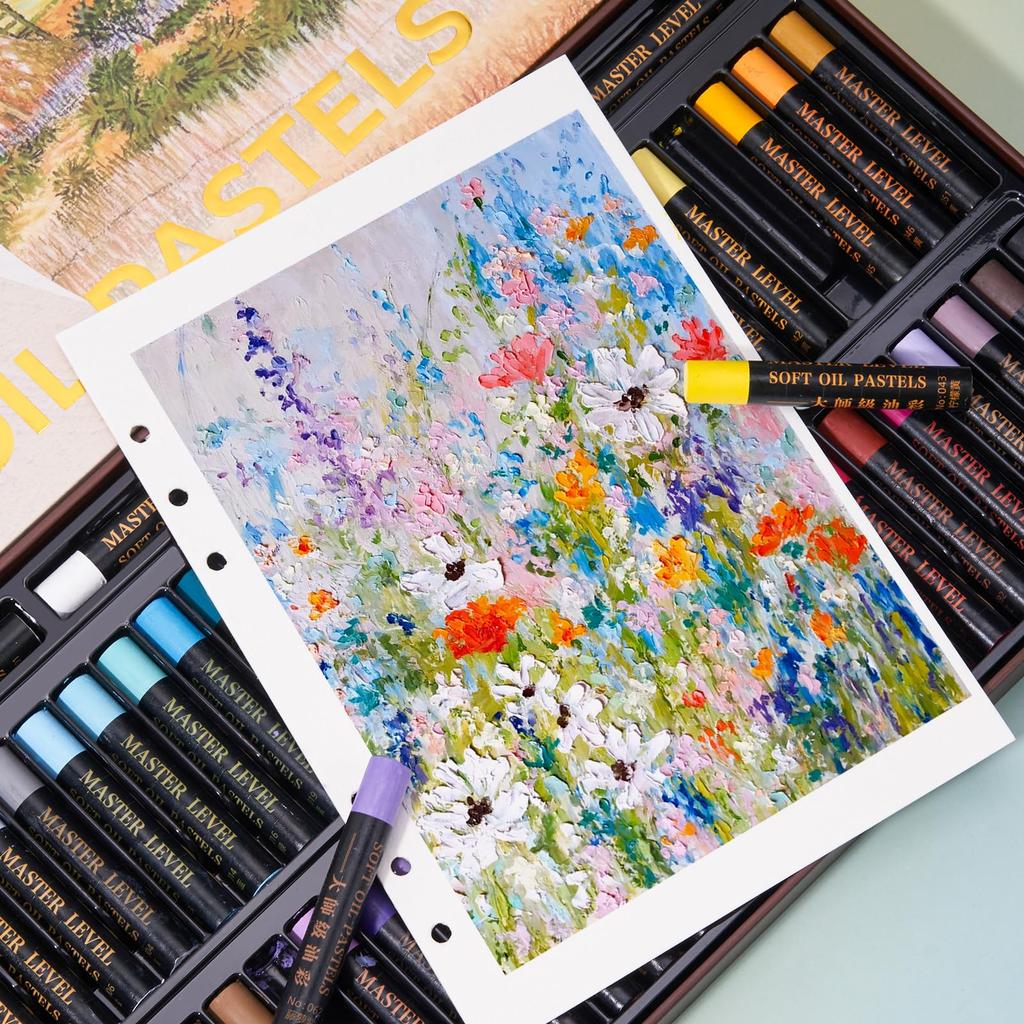 LIGHTWISH Professional Soft Oil Pastels 52-Piece Set (48 Colors + 4 White) | High-Density Pigments, Creamy Color Development | Suitable for Layering a