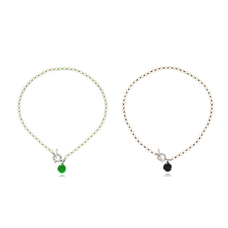 VINTAGE HOLLYWOOD Pearl n Beads Rose Necklace_VH2435NE008M