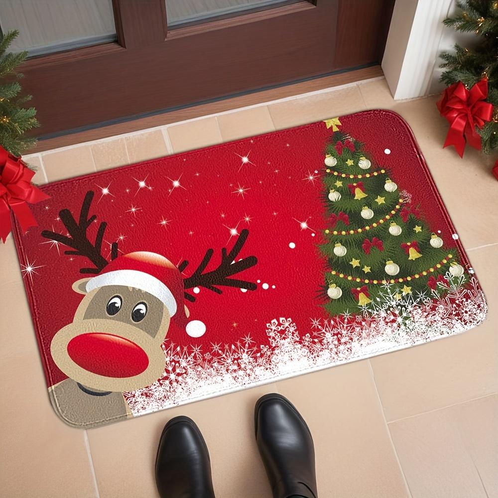 Christmas Festive Red Reindeer Welcome Door Mats Home Decor Carpet for Living Room Kitchen Hallway Balcony Rugs Xmas Decorations