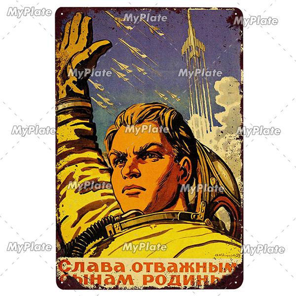 Vintage Russian Metal Sign Plaque Tin Sign CCCP Plate Wall Decor For Bar Club Man Cave The Space Race Poster