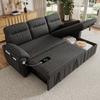 L-förmiges Ecksofa mit links/rechts ausziehbarer Ottomane, Schlaffunktion, Stauraum in der Ottomane, USB/Typ-C-Panel, Chenille-Stoff, Grau.