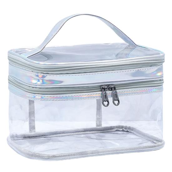 Cosmetic Bag Large Capacity Dry Wet Separation Waterproof Portable Handle Clear Visible Zipper Travel Toiletry Makeup Pouch Travelling Use