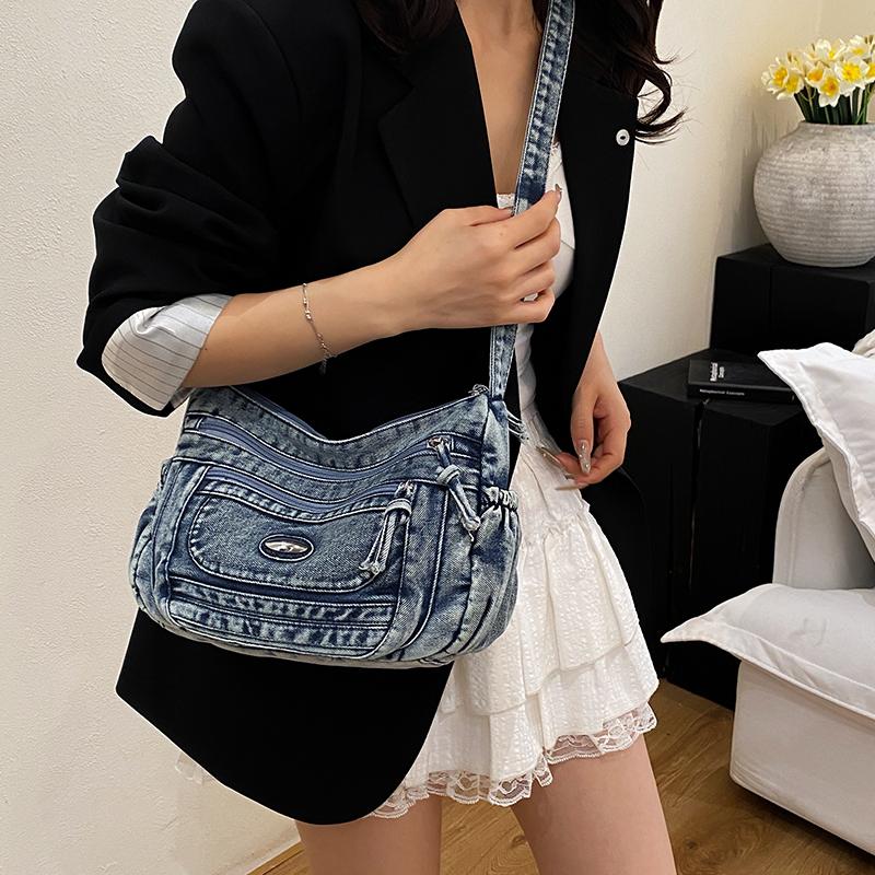 

Large Capacity Shoulder Bag Women s Denim Crossbody Bag Mother Bag синій