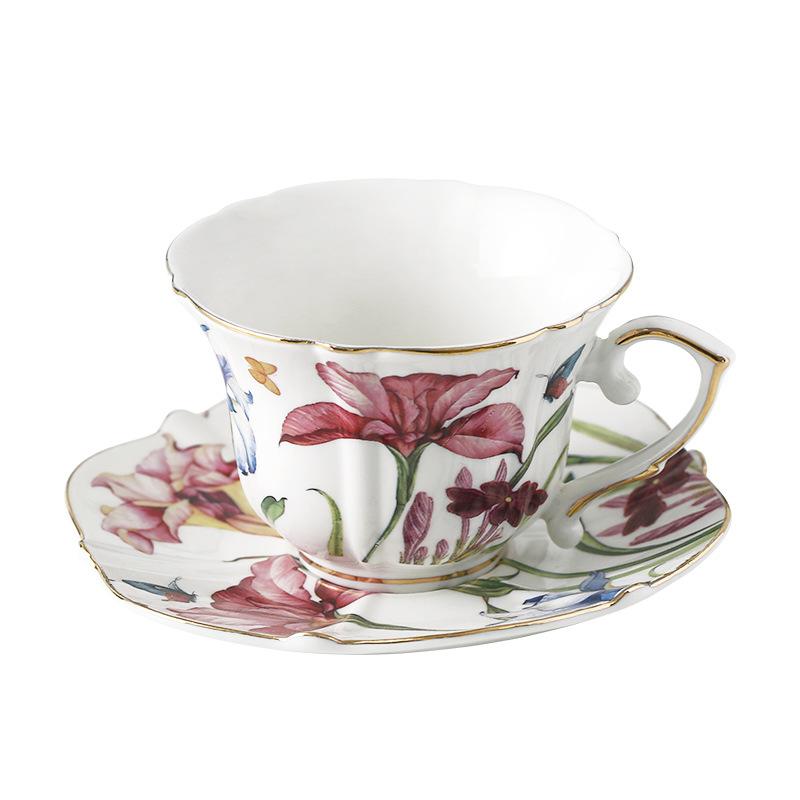 

European-style exquisite iris coffee cup saucer ins high-value Phnom Penh ceramic cup light luxury household afternoon tea teacup 180ml-200ml