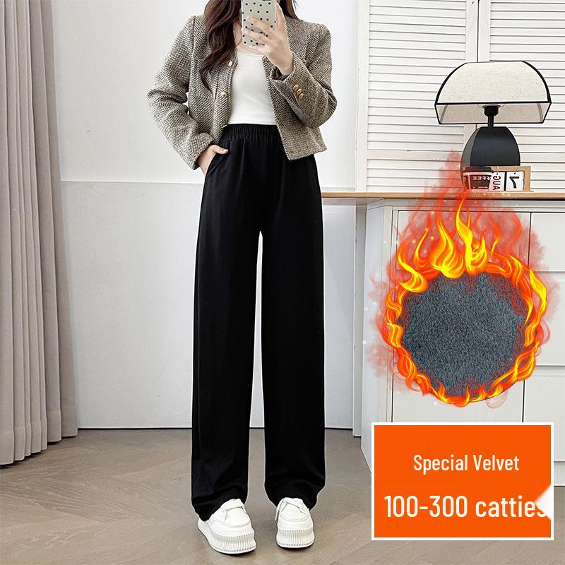 Women s High-Waisted Velvet Suit Pants, Autumn/Winter 2025 - Slimming, Warm, Wide & Narrow Straight-Leg Style 3XL
