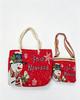 Women's Christmas Tote Set: Snowman & Santa Claus Embroidered Large Shoulder Bag with Makeup Pouch
