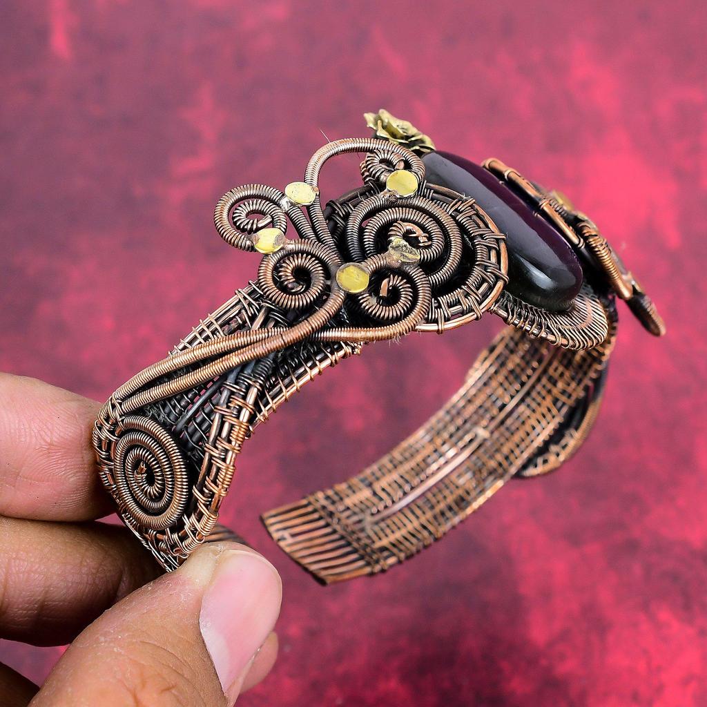 Labradorite gemstone bangle copper wire wrapped cuff bracelet adjustable bangle copper jewelry gifts for him handmade bracelet flower bangle