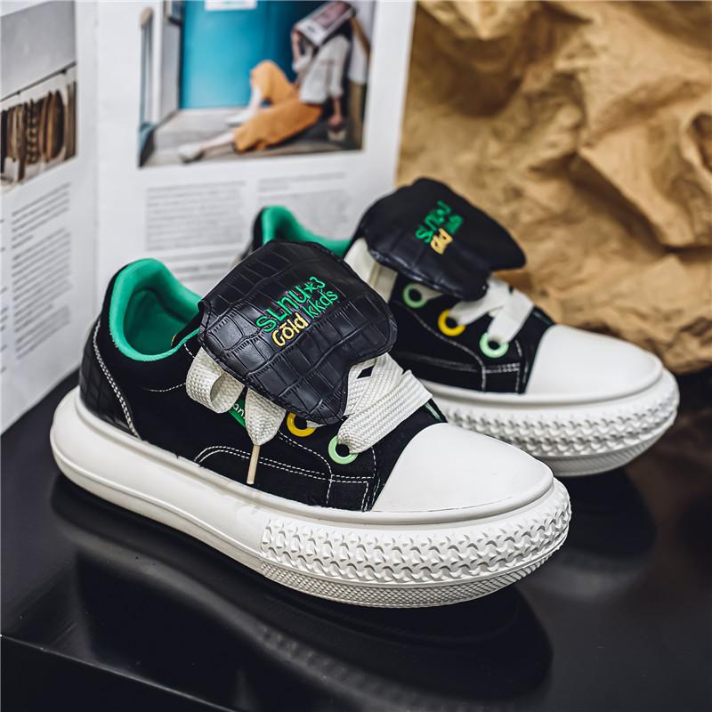 

Big head shoes couple niche Guochao canvas shoes 2025 youth trend versatile platform casual board shoes 44 чёрный
