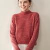 Women's Solid Color Cashmere Sweater: Floral Yarn, Half-High Neck, Rolled Hem Knit Base Layer Top.