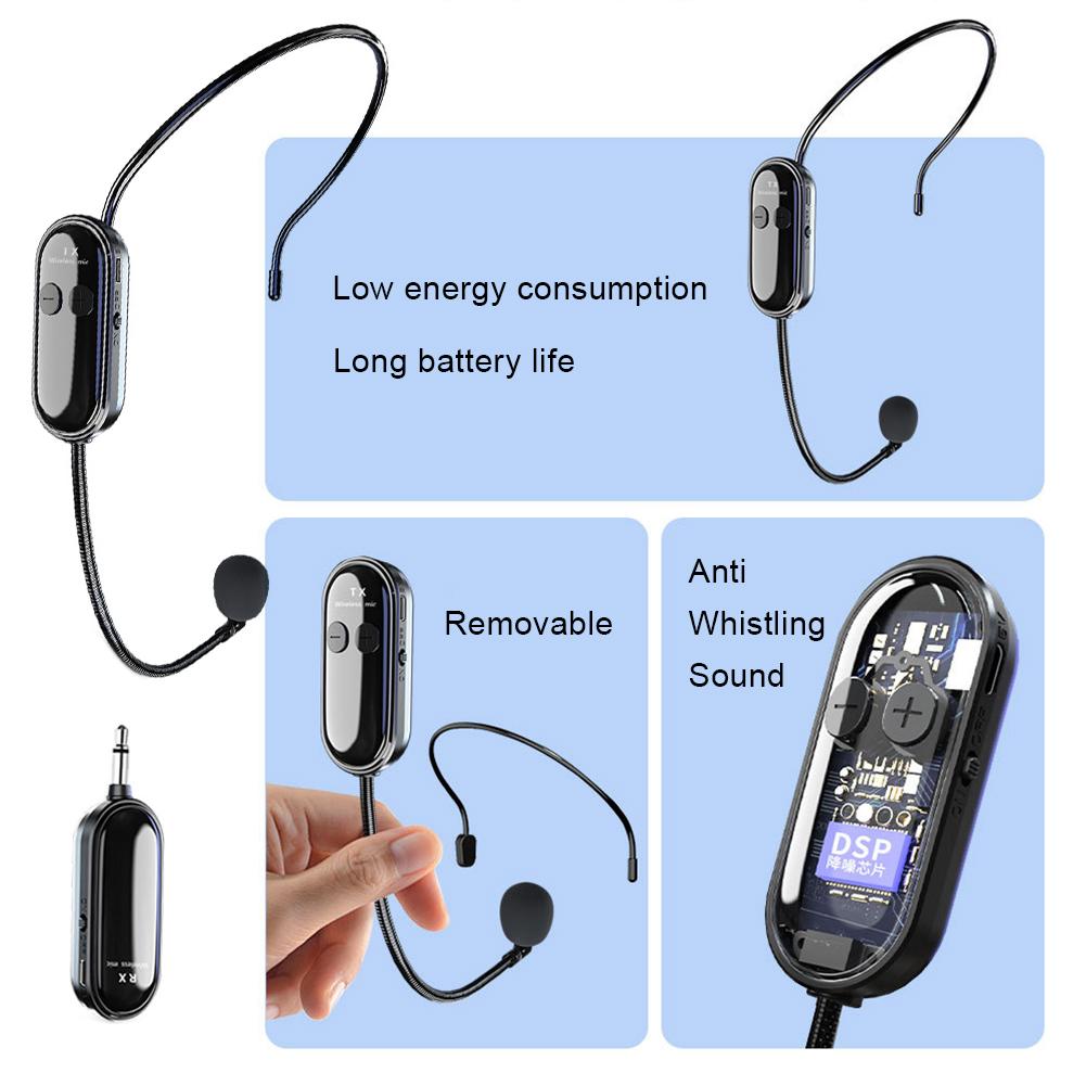 2.4G Wireless Headset & Handheld 2 in 1 Mic Long Range Mic System Wireless Microphone System for Teach Outdoor Speech