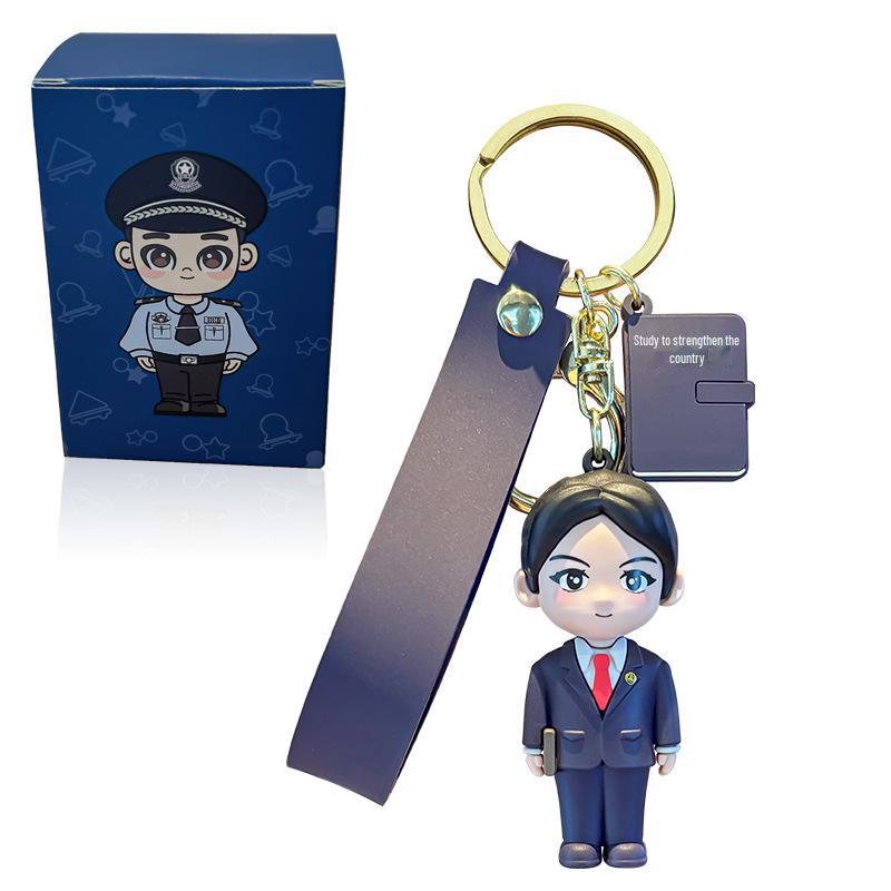 Cartoon Police Officer Keychain - Security, Traffic, Fire Service Commemorative Gift