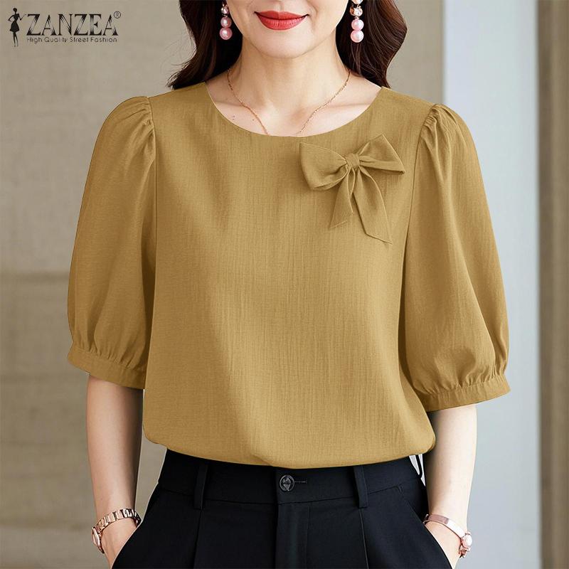 ZANZEA Women Casual Round Neck Summer Short Sleeve Blouse