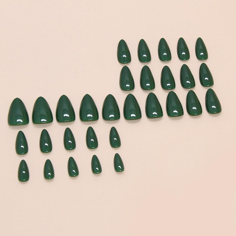 Fake Nail Dark Green Wearing Nail Patch Solid Color Fake Nail Almond Nail Patch Removable Nail Patch 30 Pieces
