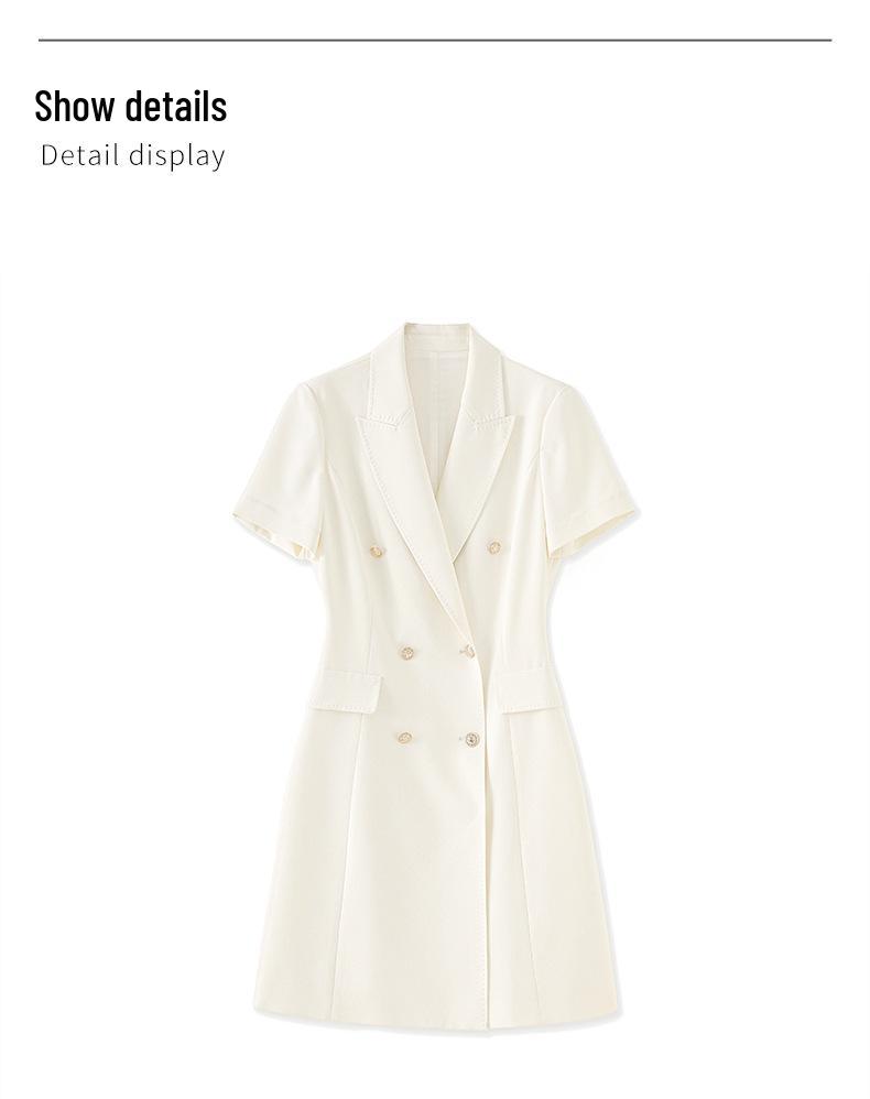 Women's Summer High-End Double-Breasted Slimming Suit Dress with Turn-Down Collar