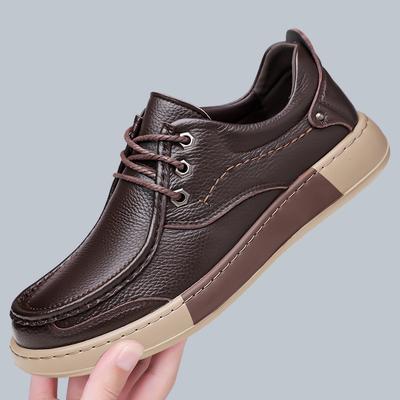 2026 Men's Solid -Color Leather Casual Shoe With Lace -Up Fashionable And Retro Business Shoe Comfortable Outdoor Walking Shoes