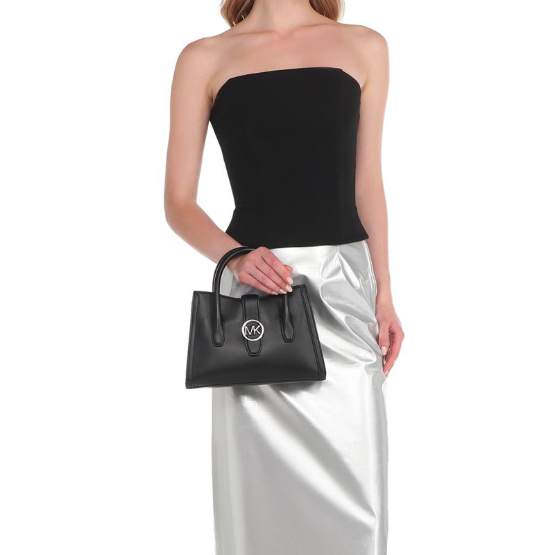 Michael Kors MK Gabby Silver Letter Logo Lock Back Pocket Zipper Closure Handbag Women handbags Black 35S3S5GS5O-001