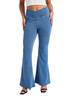 Women's High-Waisted Stretch Knit Denim Flare Pants with Pockets