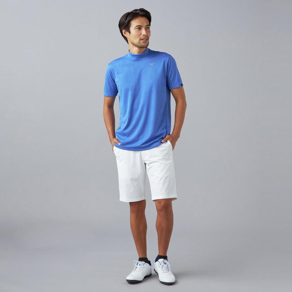 Golf Wear Nexlite Print Mock Neck Cooling Dazzling 2XL [Mizuno] Short-Sleeve Shirt, Sweat-Wicking, Quick-Drying, Feel, 52MAD005, Men's, Blue,