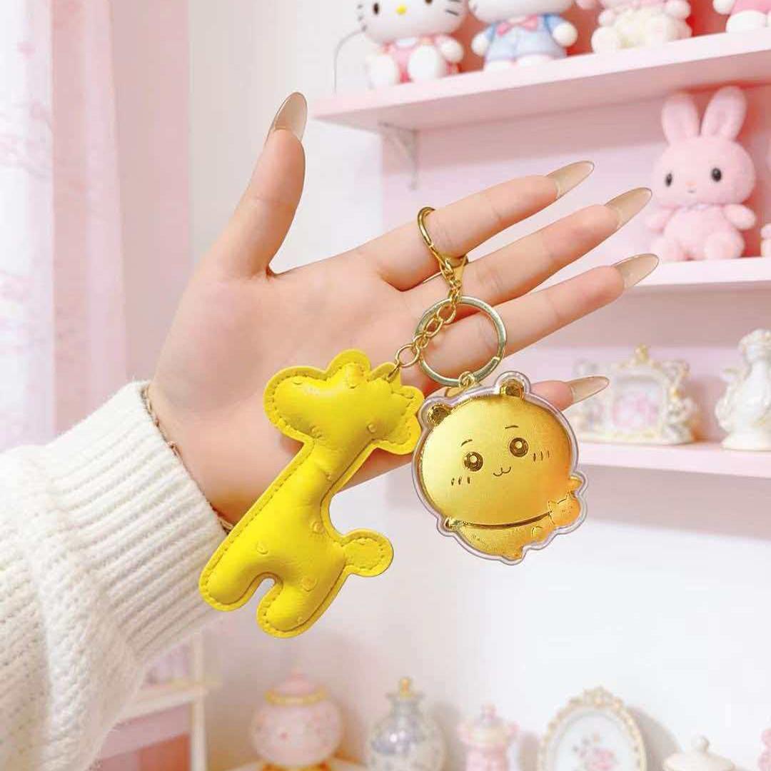 Doraemon & Minions 999 Pure Gold Phone Case Lanyard Bag Charm Keychain