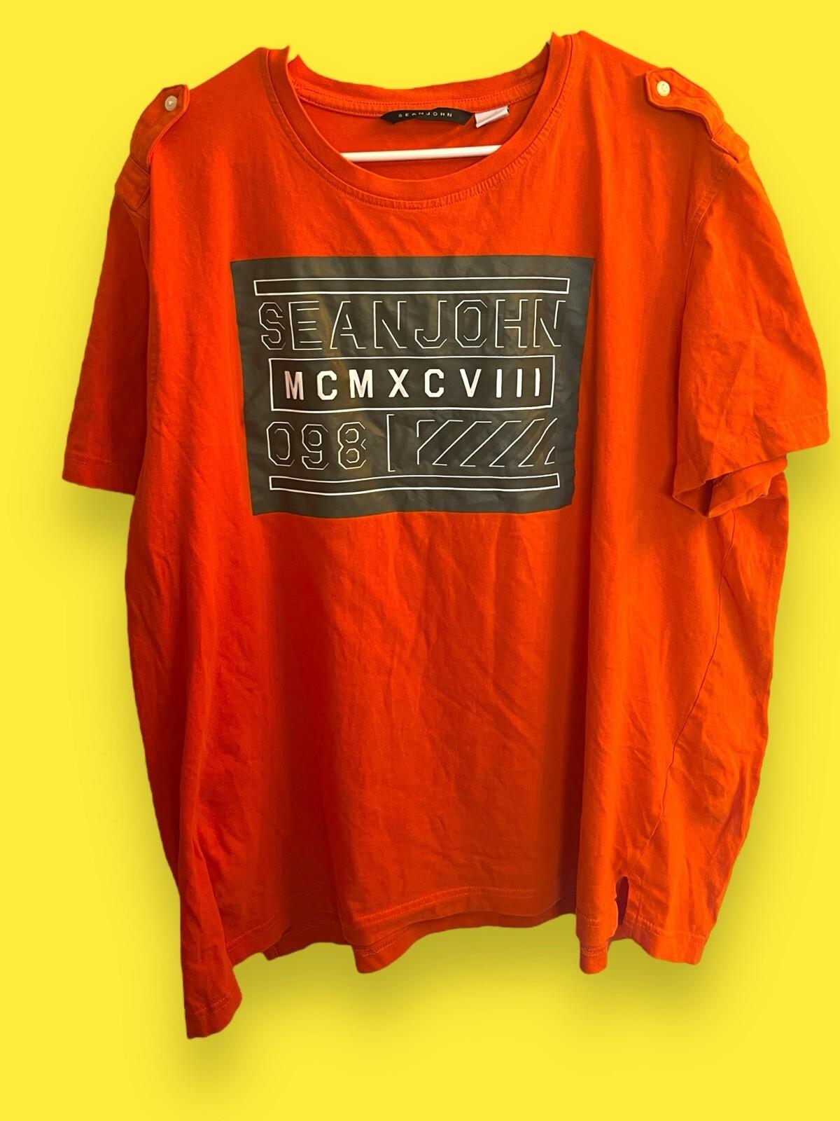 Sean John Shirt Men 2XL Big Orange 1998 Baggy Hip Hop Military Y2K Graphic Rare XL
