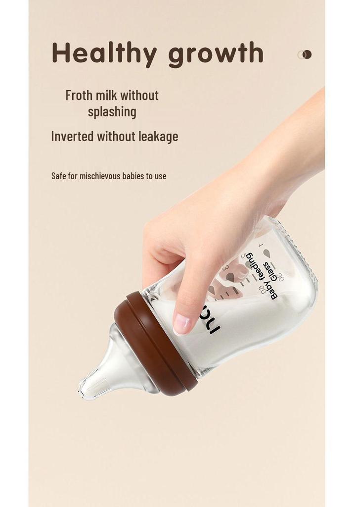 Nuoxin Baby Anti-Choke Borosilicate Glass Feeding Bottle for Newborns, Anti-Bloating, Medium Size.