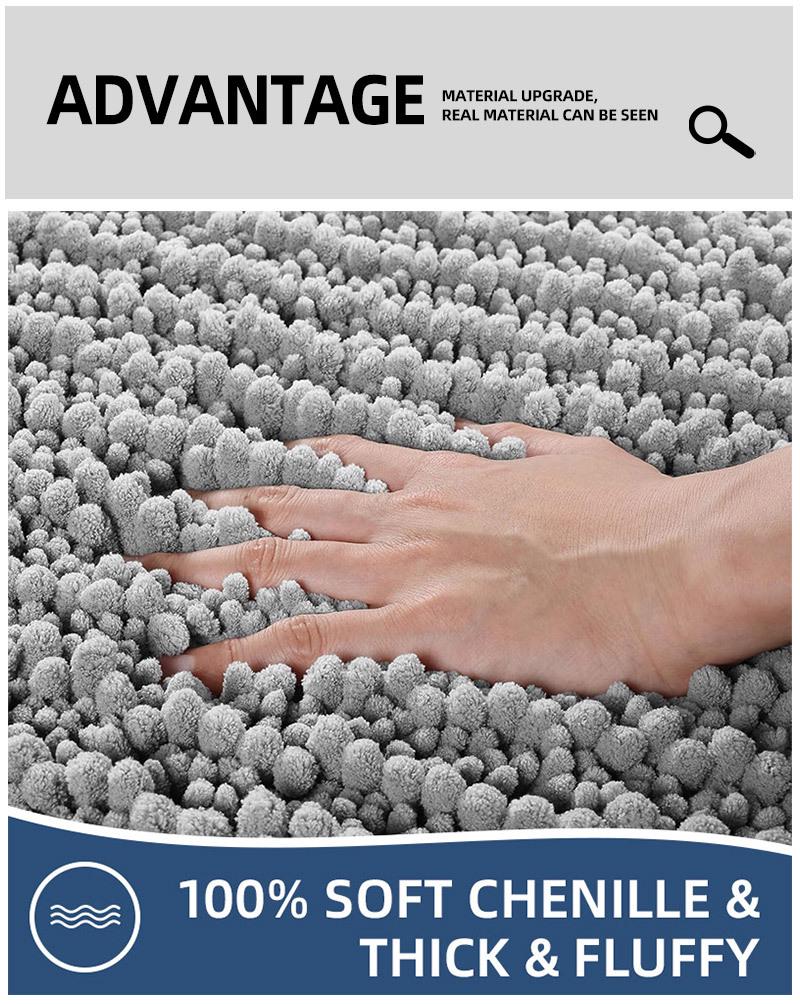 Chenille Long Pile Bathroom Mat - Water Absorbent & Anti-Slip Foot Pad for Home Use