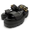 Pristine Sandals Logo Metal Back Sling Leather Black Women 38 Used