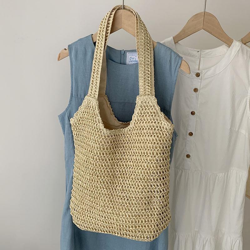Original Summer Vacation Straw Woven Bag Shoulder Bag New Tote Bag Large Capacity Casual Hand Braided Bag