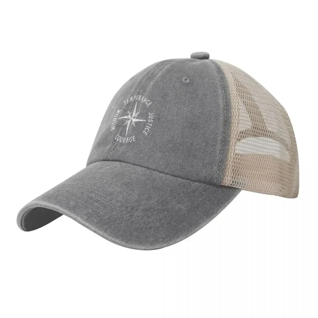 Four Stoic Virtues TEMPERANCE JUSTICE COURAGE WISDOM Compass Stoicism Cowboy Mesh Baseball Cap Custom Cap Hats For Unisex Womens