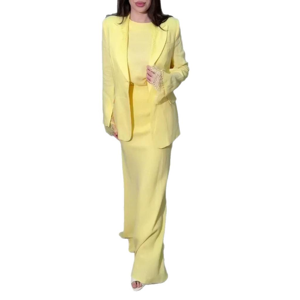 Spring and Autumn New European, American Amazon Cross-border Long-sleeved Suit Waist Top Half-length Skirt Set