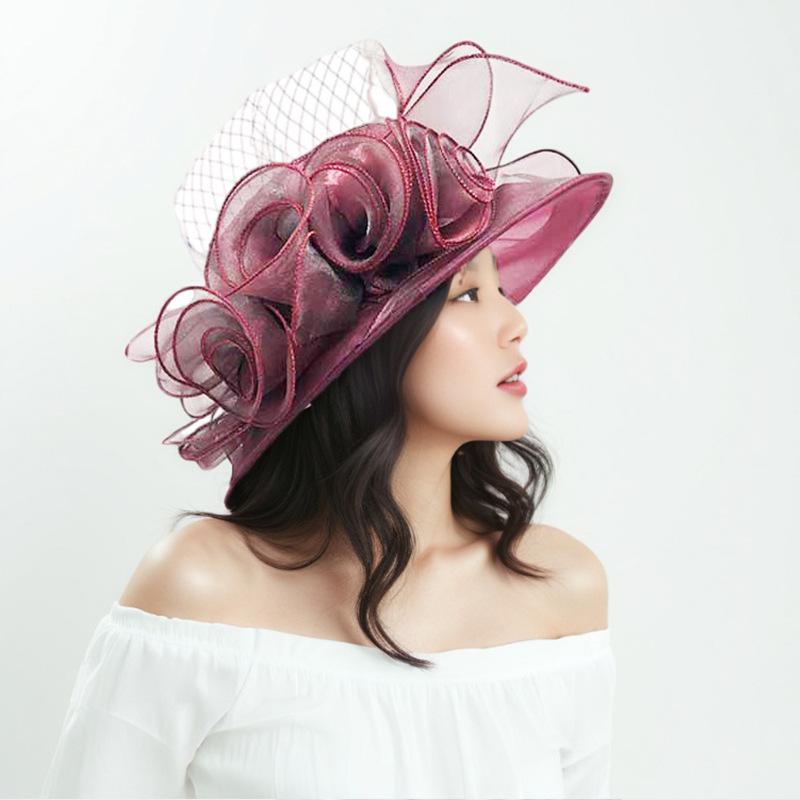 Hat Women's Summer Big Edge Mesh Hat Vintage Eugen Yarn Flower Sun Hat Outdoor Sun Hat Beach Sun Hat