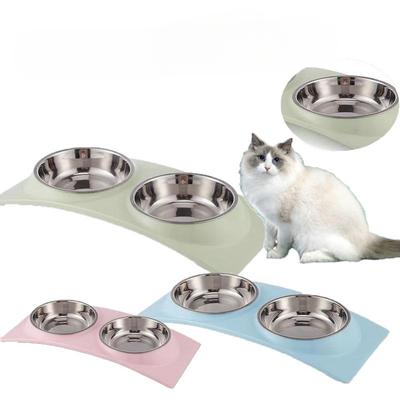 Pet Dvojitá miska Nerezová ocel Krmítko na vodu a krmivo pro psy Odnímatelná miska na krmivo pro psy a kočky Pijící miska Umyvadlo Protiskluzové pet potřeby
