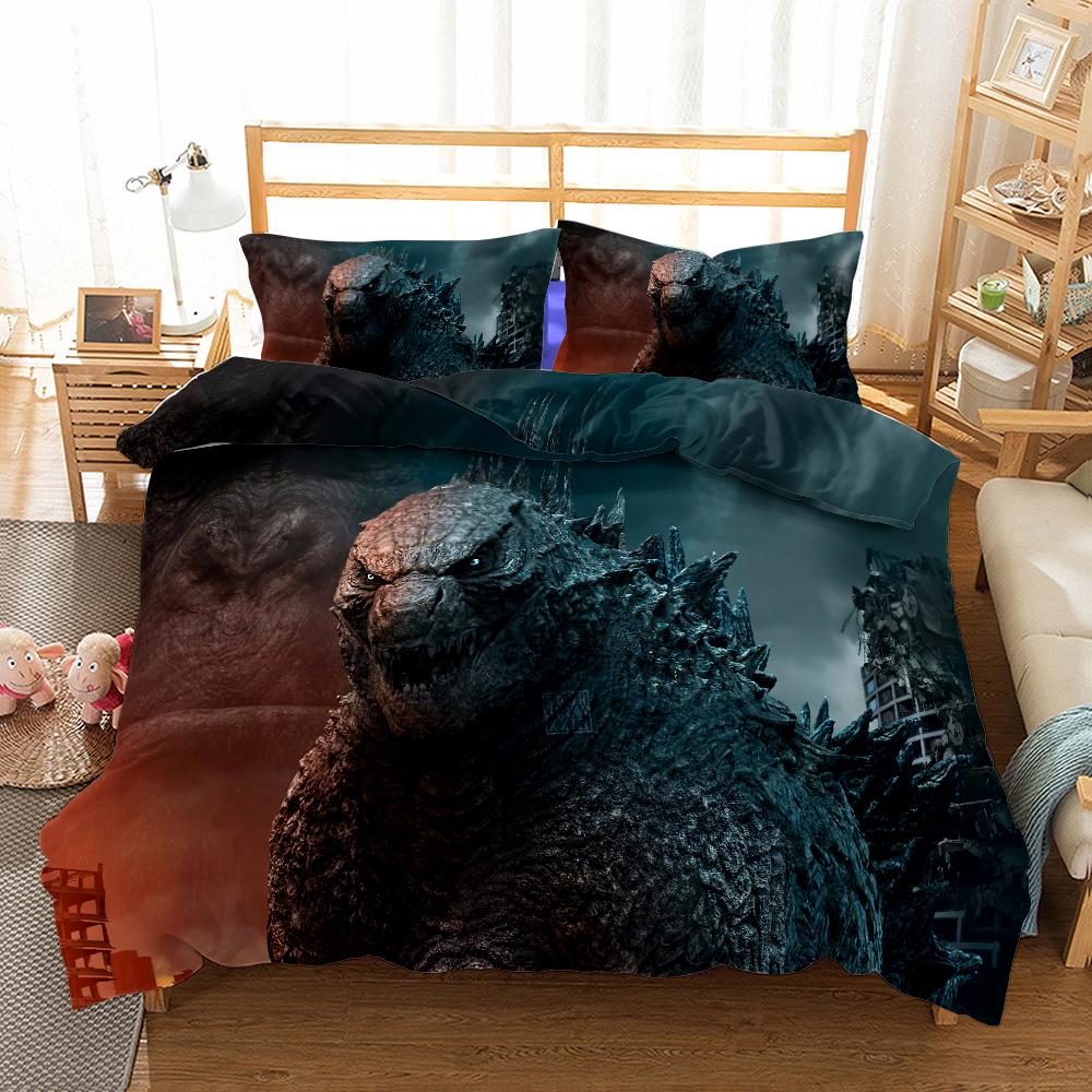 Juego de Ropa de Cama con Estampado de Dibujos Animados de la Película Godzilla Vs King Kong Impresión 2D Funda Nórdica Cama Individual Doble Queen King Ropa de Cama Ropa de Cama