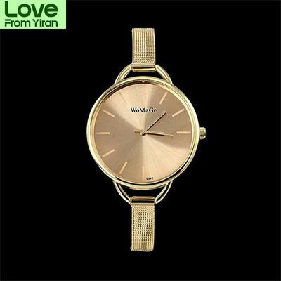 High End Gouden Dames Polshorloges Womage Dames Ultra Slank Roestvrij Staal Mesh Mini Armbanden Quartz Horloge Luxe Armbanden