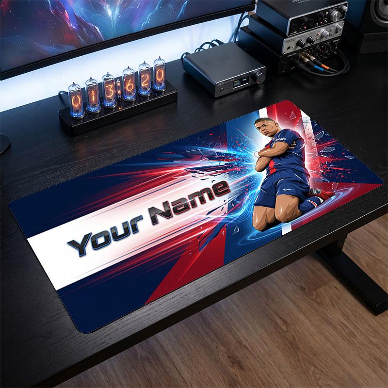 Tappetino per Mouse Grande Personalizzato Kylian Mbappe, Stampa Testo Nome Personalizzato, Tappetino da Scrivania Antiscivolo con Logo Calcio, Regalo per Gamer