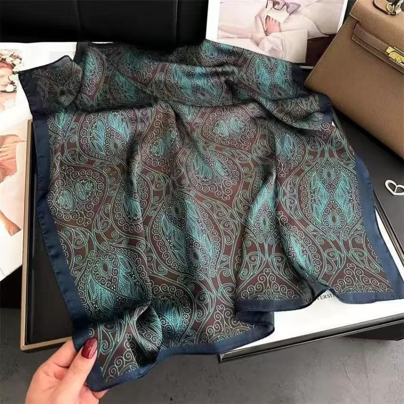 70x70cm Lightweight Cotton Silk Square Scarf With Boho Floral Print Breathable Neck Wrap Women