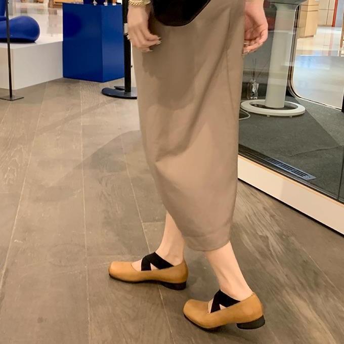 Cowhide Version~ British Style Square Head Leather Ballet Single Shoes Women's Cross Strap Thick Heel Mary Jane Small Leather Shoes Ladyshoes