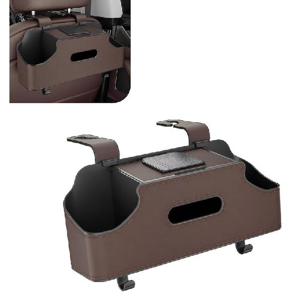 1 PC Car Seat Back Organizer, Car Back Seat Multi-Function Storage Box With 2 Drink Cup Holders, 11.42" X 3.35" Leather Tissue Organizer, Universal