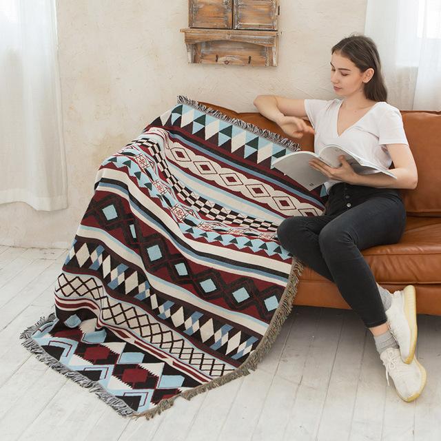 Double Side Boho Plaid Decorative Blankets For Bed Sofa Cover Camping Picnic Blanket Mat Tapestry Chair Couch Slipcover Blanket