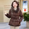 Mom's Winter Fashionable Embroidered Down Jacket with Wool Collar for Middle-Aged and Elderly Women