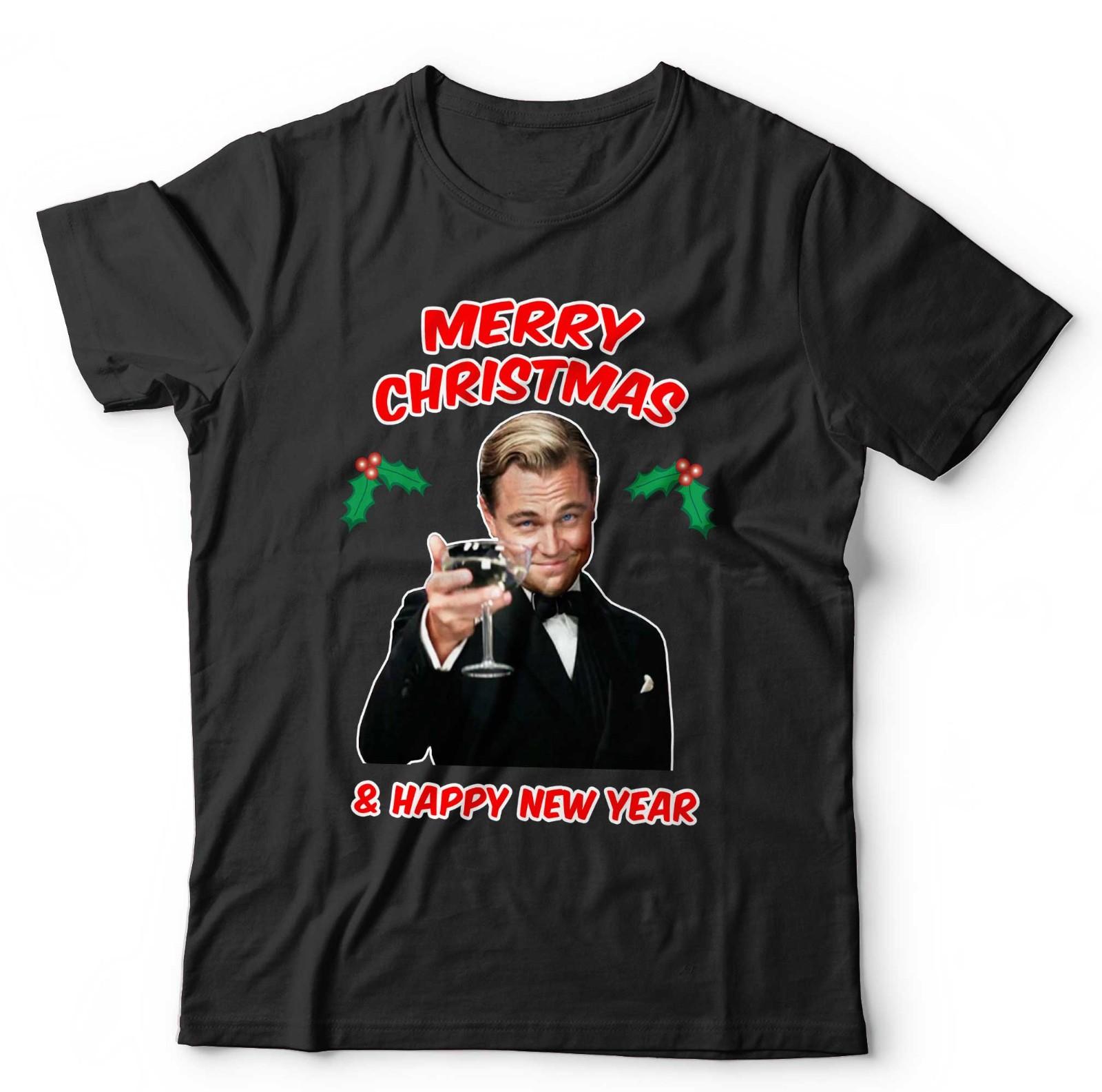 Christmas Celebration T Shirt Mens Womens Tees Top Unisex Leonardo DiCaprio New Year Xmas Funny Drink 4XL
