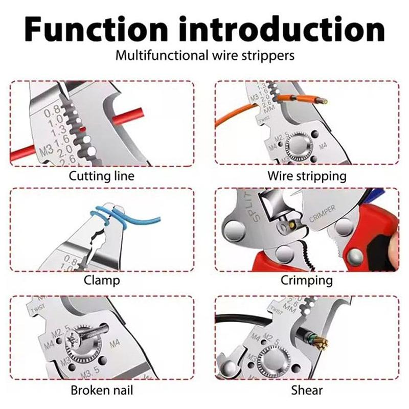 Clește multifuncțional 16 în 1 pentru dezizolat cu tester de tensiune, clește pentru dezizolat cabluri, electrician, sertizare, tăiere cabluri, foarfece