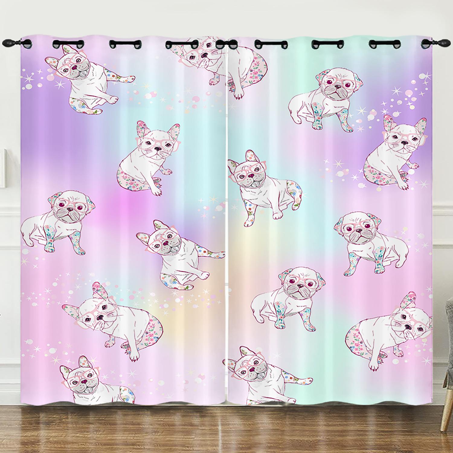 Curtain Flower Unicorn Color Gradual Change 3D Digital Printing Blackout Curtain Punching 2pcs*97cm*114cm*2