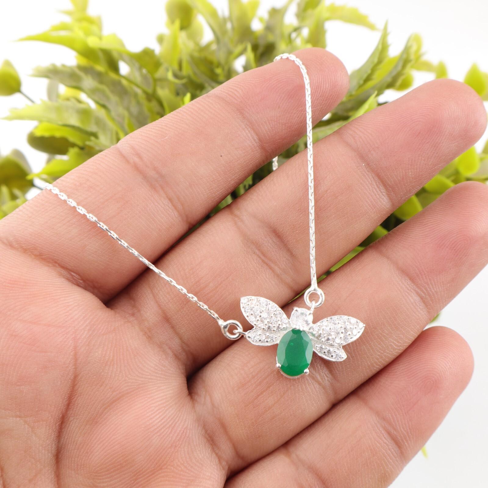 

Свадебный подарок Зеленый оникс Драгоценный камень Серебро 925 пробы Ювелирные изделия Циркон Подвеска 0,50 CZP-12-15