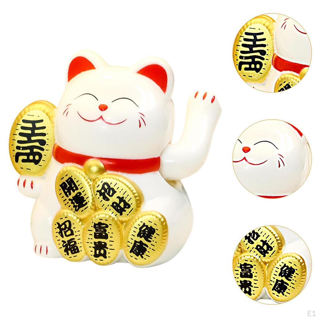 Mini Lucky Cat Figurine Cartoon Statue for Bookshelf Centerpiece Bedroom White