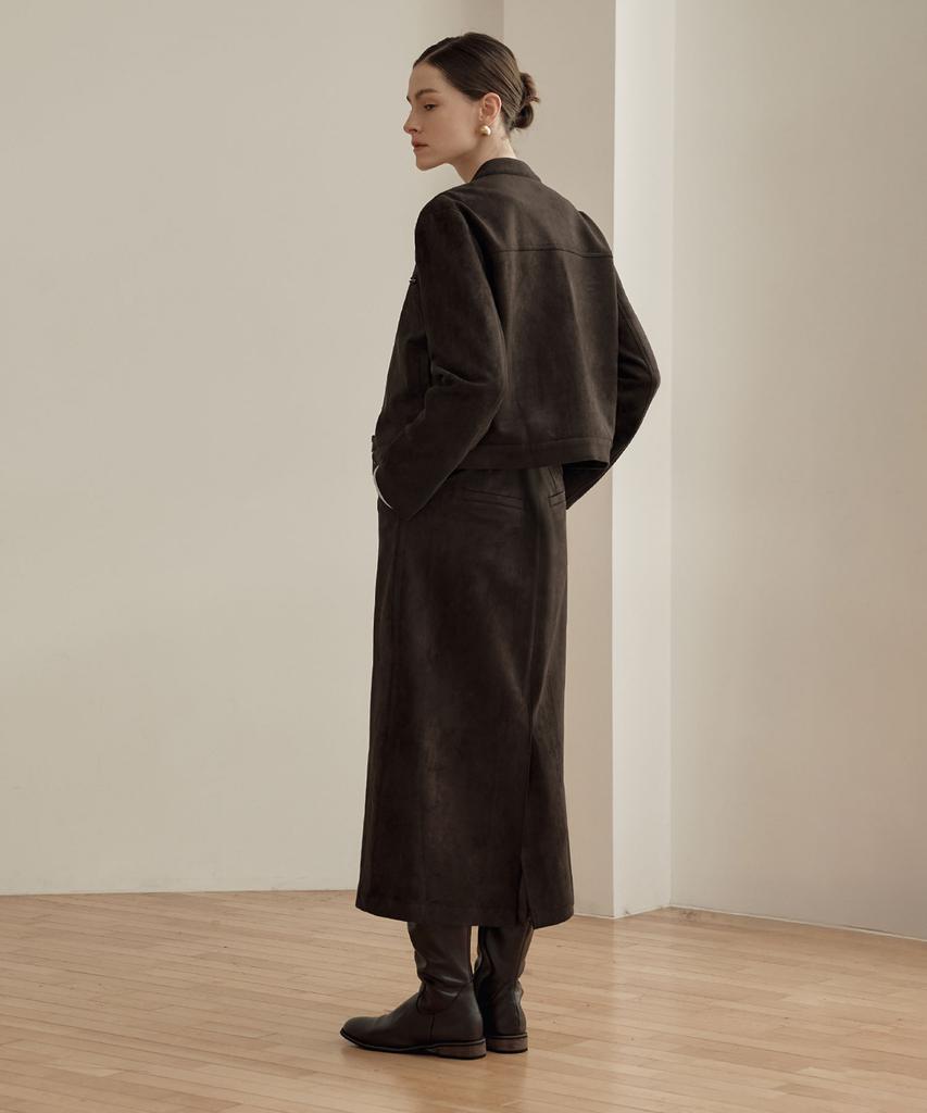 Zero Street Lezero Suede Long Skirt / Dark Brown