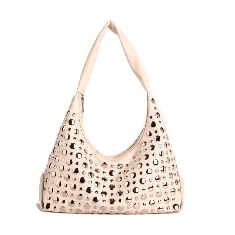 Borsa a Spalla da Donna con Texture di Alta Gamma, Tendenza alla Moda, Borsa Sottobraccio con Borchie, Stile Ragazza Dolce e Cool Piccante, Borsa da Pendolari di Grande Capacità