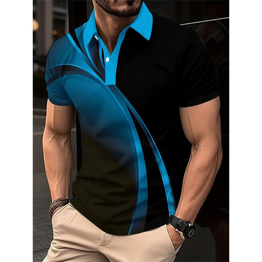 

Men s color blocked 3D printed men s fashion button short sleeved shirt S