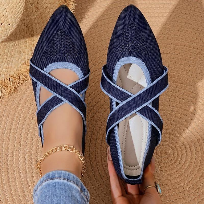 Women's Shoes Mesh Breathable Pointed Toe Flat Shoes Fashi Soft Bottom Knitted Shoes Female Casual Slip Footwear Loafers